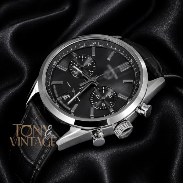 Chronograph Silver Case with Grey Dial and Leather Strap Watch