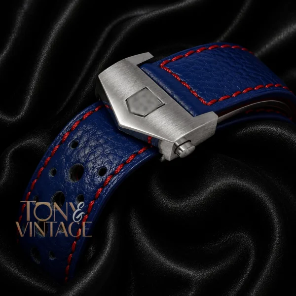 Chronograph Silver Case with White Dial and Blue Dotted Leather Strap Watch