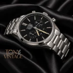 Chronograph Silver Chain Watch with Black Dial