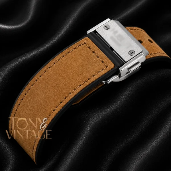 Chronograph Silver Matt Watch with Gray Dial and Brown Velvet Strap