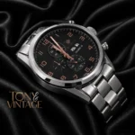 Chronograph Silver Stainless Steel Watch with Black Dial