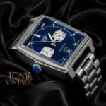 Chronograph Silver Stainless Steel Watch with Blue Dial