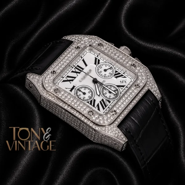 Chronograph Silver Stone Case with White Dial and Black Leather Strap 2 copy