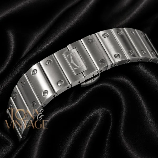 Chronograph Silver Watch With Black Dial and Bezel Chain