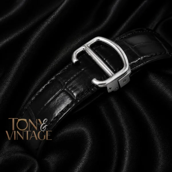 Chronograph Silver Watch with Dial and Black Leather Strap