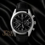 Chronograph Silver Watch With Black Dial and Leather Strap