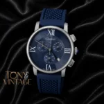Chronograph Silver Watch With Blue Dial and PVC Strap