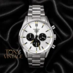 Chronograph Silver Watch with White Dial and Chain Strap