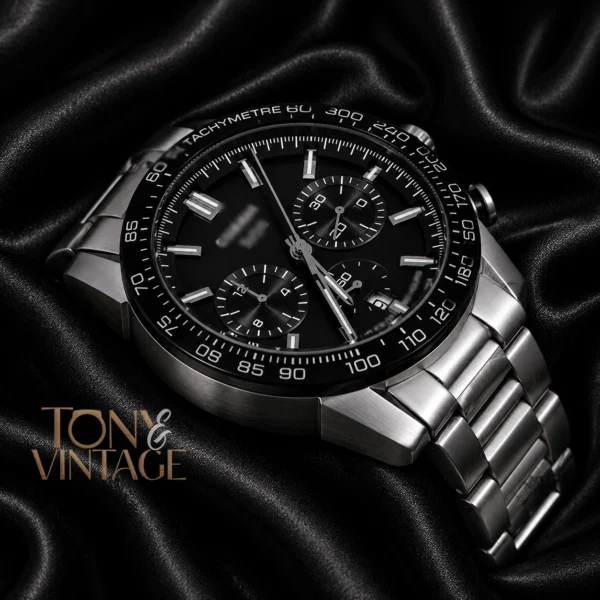 Chronograph Silver Watch with Black Dial & Bezel2 copy
