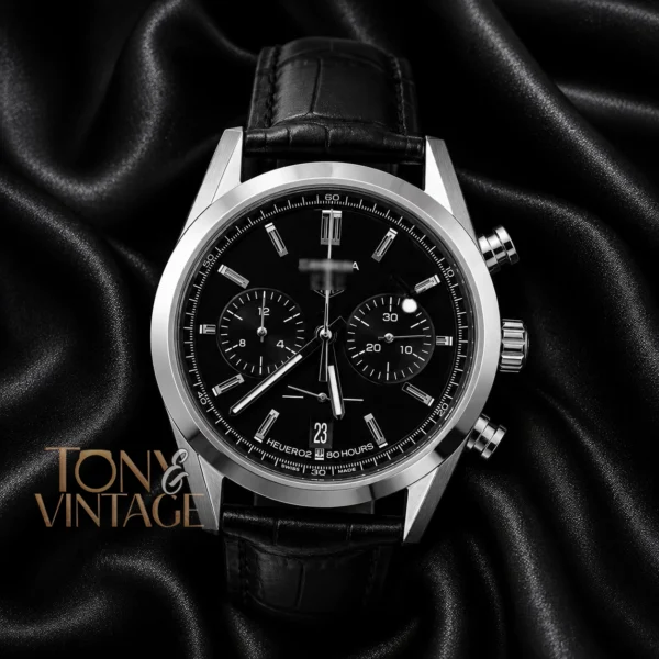 Chronograph Silver Watch with Black Dial and Leather Strap 1 (2) copy