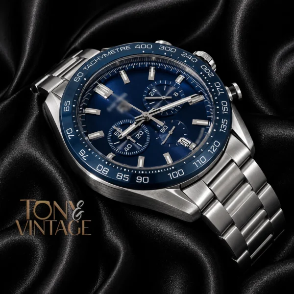 Chronograph Silver Watch with Blue Dial and Bezel2 copy