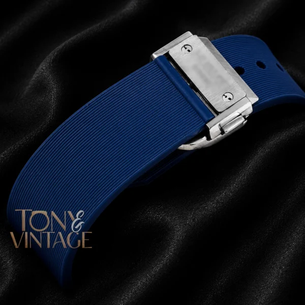 Chronograph Silver Watch with Blue Dial and PVC Strap
