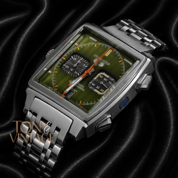Chronograph Silver Watch with Green Dial