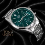 Chronograph Silver Watch with Green Dial