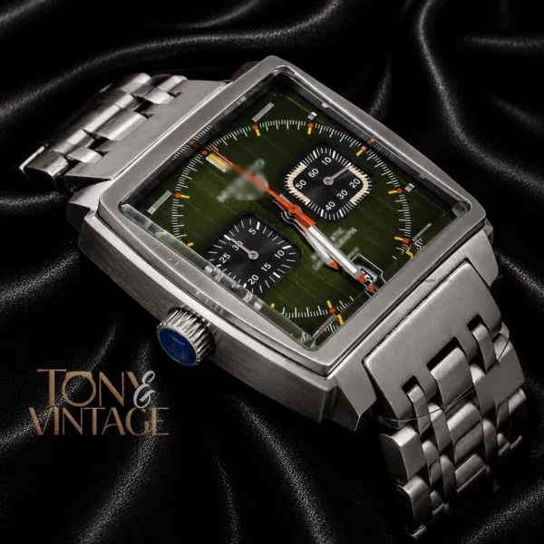 Chronograph Silver Watch with Green Dial2.. copy