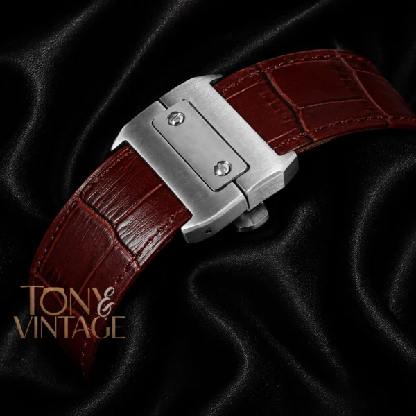 Chronograph Silver Watch with White Dial and Brown Leather Strap