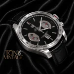 Chronograph Watch with Black Dial and Black Leather Strap