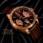 Chronograph Watch with Brown Dial and Brown Leather Strap