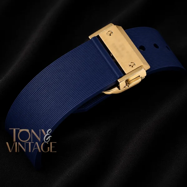Chronograph Yellow Gold Watch with Blue Dial and PVC Strap