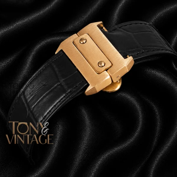 Chronograph Yellow Gold Watch with White Dial and Black Leather Strap