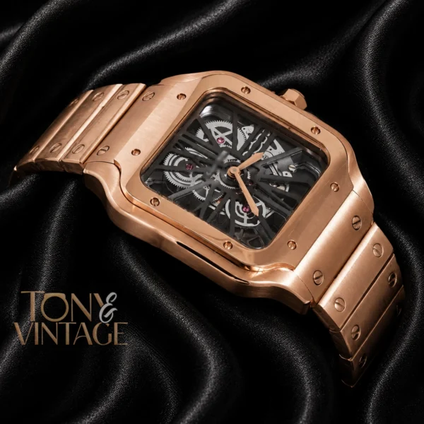 Rose Gold Automatic Watch with Black Skeleton Dial 2 copy