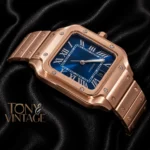 Rose Gold Automatic Watch with Blue Dial