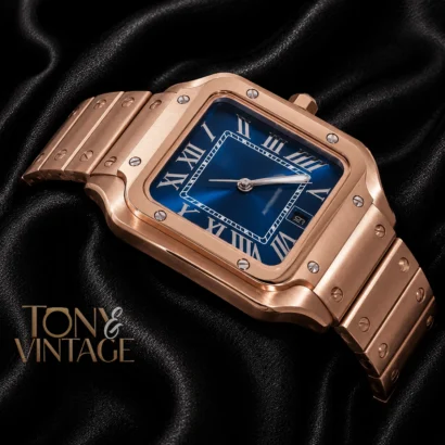 Rose Gold Automatic Watch with Blue Dial