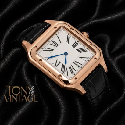 Rose Gold Case with Silver Dial and Leather Strap