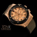 Rose Gold Chronograph Watch with Soft Gray Velvet Strap