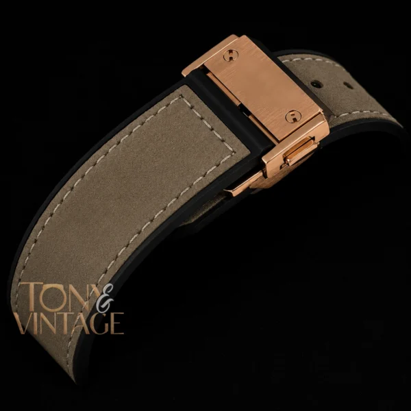 Rose Gold Chronograph Watch with Soft Gray Velvet Strap