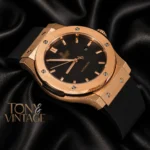 Rose Gold Watch With Black Dial & Rubber Strap