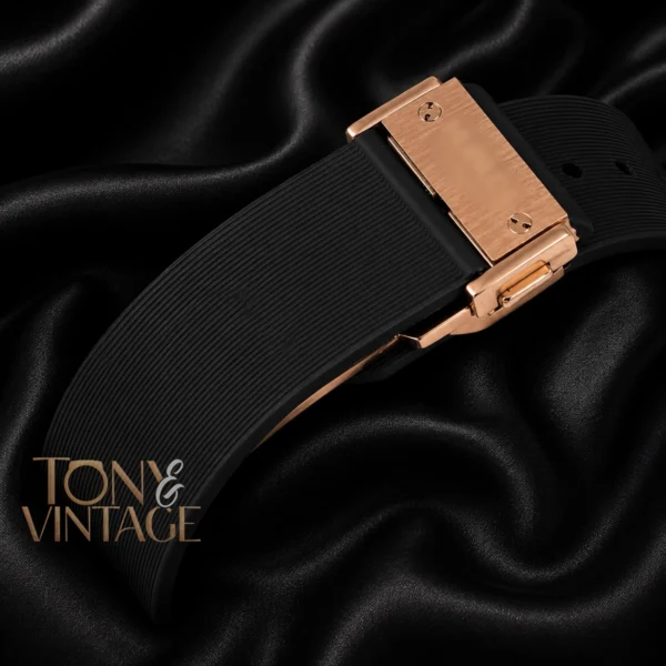 Rose Gold Watch With Black Dial & Rubber Strap
