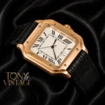 Rose Gold Watch With White Dial and Black Leather Strap