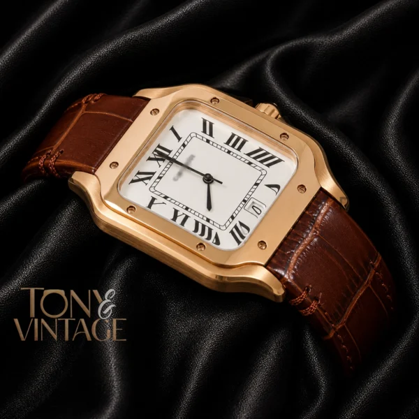 Rose Gold Watch With White Dial and Brown Leather Strap 2 copy