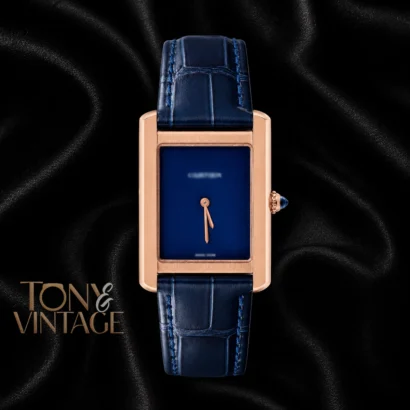 Rose Gold Watch with Blue Dial and Leather Strap
