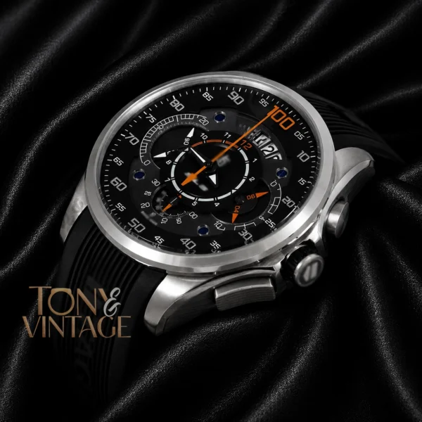 SLS Chronograph Silver Watch with Black Dial and Rubber Strap