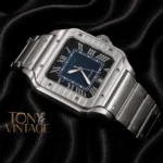 Silver Automatic Watch With Deep Blue Dial