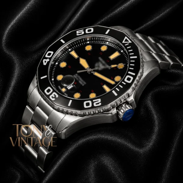 Silver Automatic Watch with Black Dial