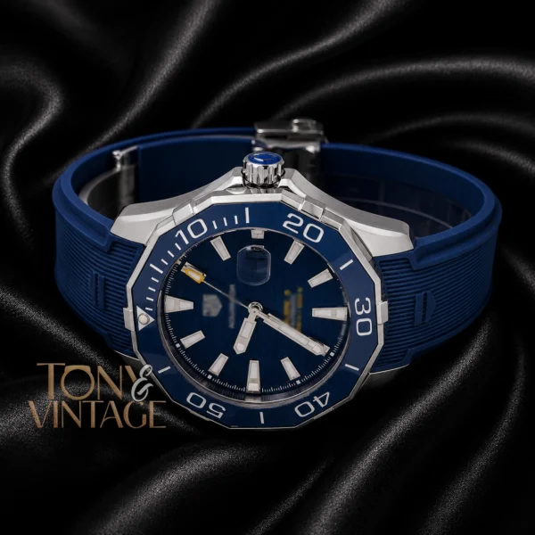 Silver Automatic Watch with Blue Dial and Bezel