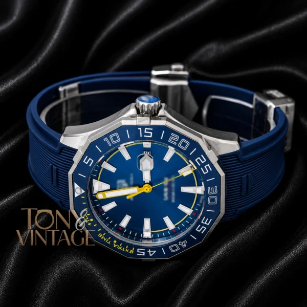Silver Automatic Watch with Blue Dial and Bezel