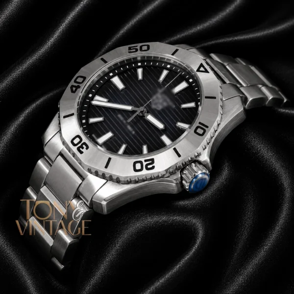 Silver Automatic Watch with Blue Dial