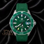 Silver Automatic Watch with Green Dial and Bezel