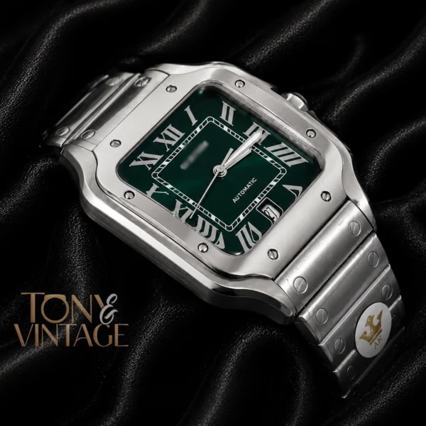 Silver Automatic Watch with Green Dial and Roman Numerals 2 copy