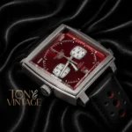 Silver Case with Red Dial & Black Leather Strap Watch
