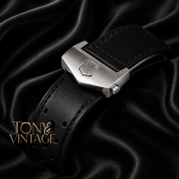 Silver Case with Red Dial & Black Leather Strap Watch