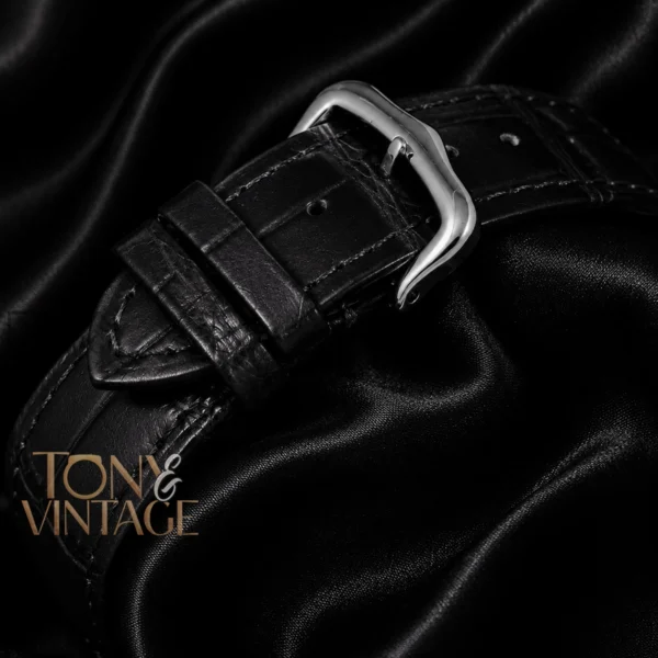 Silver Case with Rose Gold Bezel and Black Leather Strap