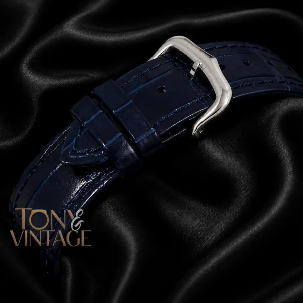 Silver Case with Rose Gold Bezel and Blue Leather Strap
