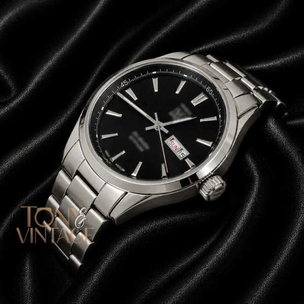 Silver Chain Automatic Watch with Black Dial