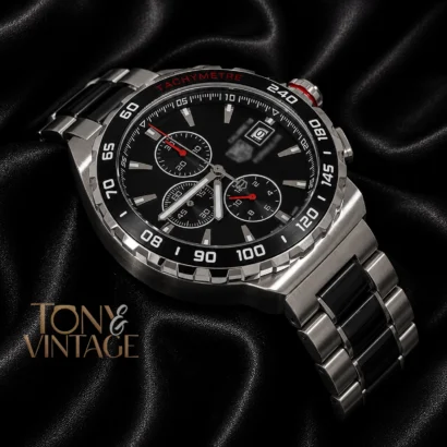 Chronograph Silver Watch with Black Dial