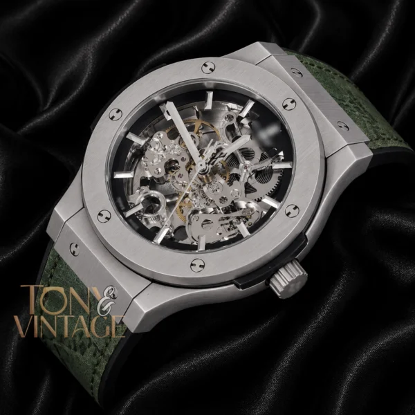 Silver Matte Automatic Watch With Skeleton Dial